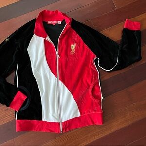 Vintage Liverpool Football Club Soccer Velour Red and Black Track Jacket